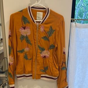 Elevenses Yellow Bomber Jacket with Floral Embroidery